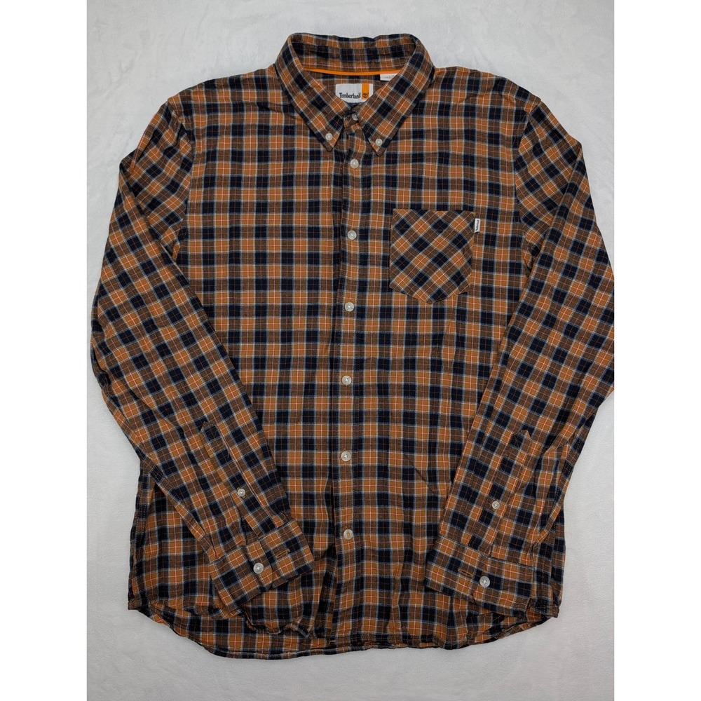Timberland Mens Slim Fit Plaid Flannel Button Down Long Sleeve Shirt L - Picture 3 of 7